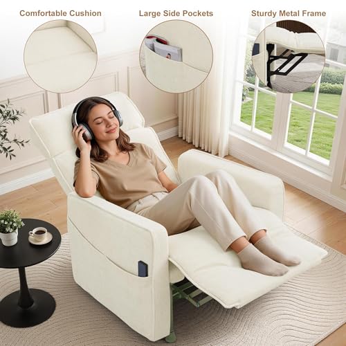 Electric Recliner Chair with Remote Control, Memory Function & Side Pockets – Beige