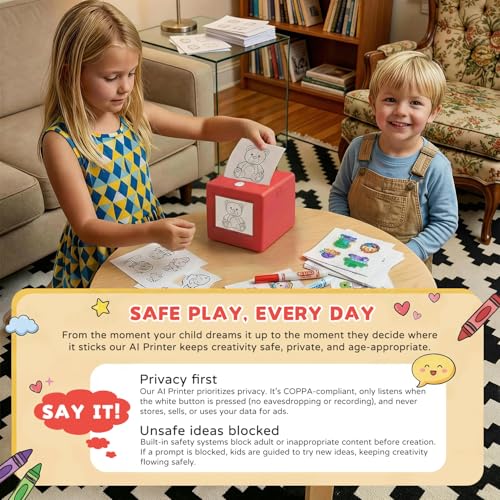 AI Voice Sticker Maker for Kids, Mini Inkless Thermal Printer, Portable Sticker Printer Machine Box for DIY Crafts, Journaling &amp; Doodles, Birthday Toy Gift for Boys and Girls Ages 3+