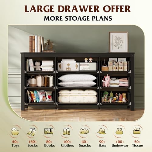 9-Drawer 62.2"W Farmhouse TV Stand for TVs up to 70 Inches, Black