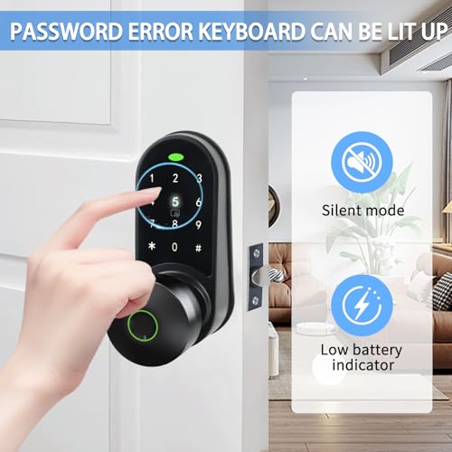 Digital Keypad Fingerprint Door Knob Lock,Keyless Entry Electronic Code Door Lock,5-in-1 unlocking method smart locks for front door-matte Black