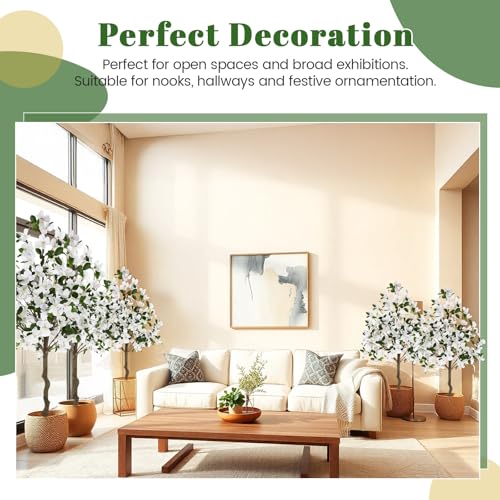 4ft Artificial White Dogwood Tree with Nursery Pot - Faux Dogwood Flowers Blossom for Indoor, Outdoor, Home Decor - Silk Potted Tree for Front Porch, Garden, Wedding Party