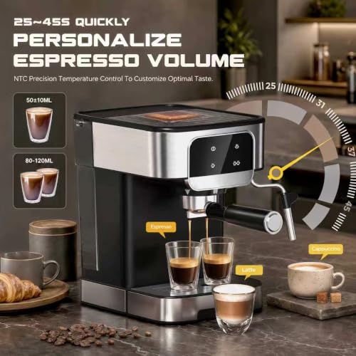 20 Bar Espresso Machine with Milk Frother, LED Touchscreen & 61 oz Removable Water Tank