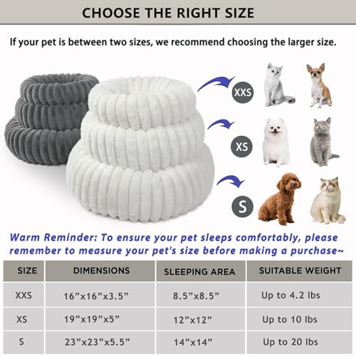 Kitten Beds for Indoor Cats - Soft Cozy Small Cat Bed Washable 16 Inches,Calming Anti-Slip Round Fluffy Plush Faux Fur Pet Bed for Puppy and Kitten up to 5 lbs,Warm Grey