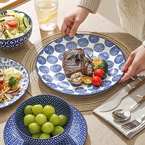 Ceramic Dinnerware Set, 12 pcs Plates and Bowls Set, Vintage Blue