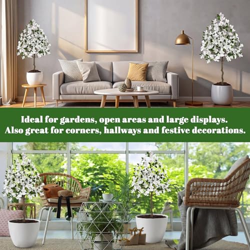 4ft Artificial White Dogwood Tree with Nursery Pot - Faux Dogwood Flowers Blossom for Indoor, Outdoor, Home Decor - Silk Potted Tree for Front Porch, Garden, Wedding Party