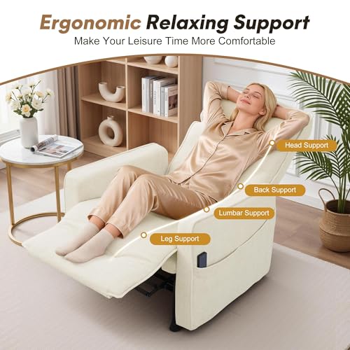 Electric Recliner Chair with Remote Control, Memory Function & Side Pockets – Beige