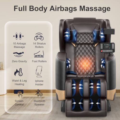 Massage Chair Full Body Zero Gravity Recliner, New Version 2026 14 Shiatsu Rollers, 10 Airbags, 5 Auto Modes, Heated, Foot Massage, Bluetooth Speaker, Touchscreen for Back & Neck Pain, Spa