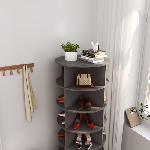 Rotating Shoe Rack 6-Tier 360° Revolving Shoe Storage Organizer Free Standing Spinning Shoe Rack Tower Lazy Susan Shoe Storage hold over 24 pairs of shoe for Entryway Living Room (Gray)