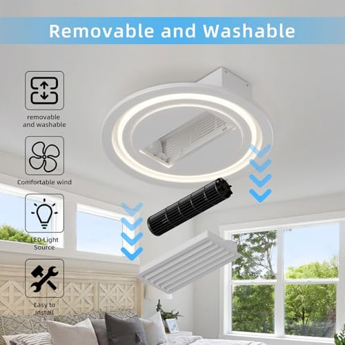 22" Ceiling Fans with Lights, Low Profile Flush Mount Smart Bladeless Modern Ceiling Fan with Remote Control and 3000K-6500K Dimmable for Bedroom, Kids Room and Living Room
