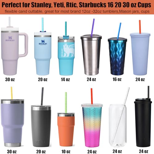 12-Pack Reusable Plastic Glitter Straws, 11" Long Colorful Hard Plastic Tumbler Straws for 16 OZ 20 OZ 30 OZ Stanley, YETI, Mason Jar, Starbucks with Cleaning Brush