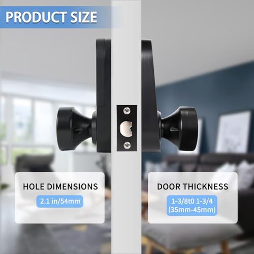 Digital Keypad Fingerprint Door Knob Lock,Keyless Entry Electronic Code Door Lock,5-in-1 unlocking method smart locks for front door-matte Black