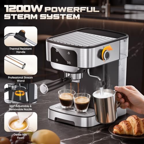 20 Bar Espresso Machine with Milk Frother, LED Touchscreen & 61 oz Removable Water Tank