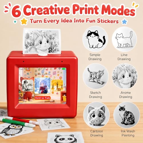 AI Voice Sticker Maker for Kids, Mini Inkless Thermal Printer, Portable Sticker Printer Machine Box for DIY Crafts, Journaling &amp; Doodles, Birthday Toy Gift for Boys and Girls Ages 3+
