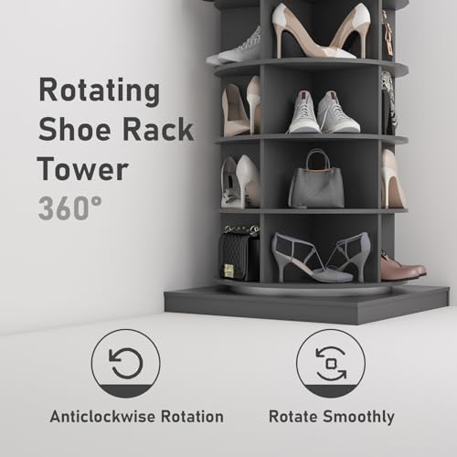 Rotating Shoe Rack 6-Tier 360° Revolving Shoe Storage Organizer Free Standing Spinning Shoe Rack Tower Lazy Susan Shoe Storage hold over 24 pairs of shoe for Entryway Living Room (Gray)