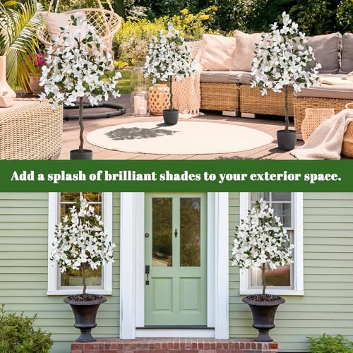 4ft Artificial White Dogwood Tree with Nursery Pot - Faux Dogwood Flowers Blossom for Indoor, Outdoor, Home Decor - Silk Potted Tree for Front Porch, Garden, Wedding Party