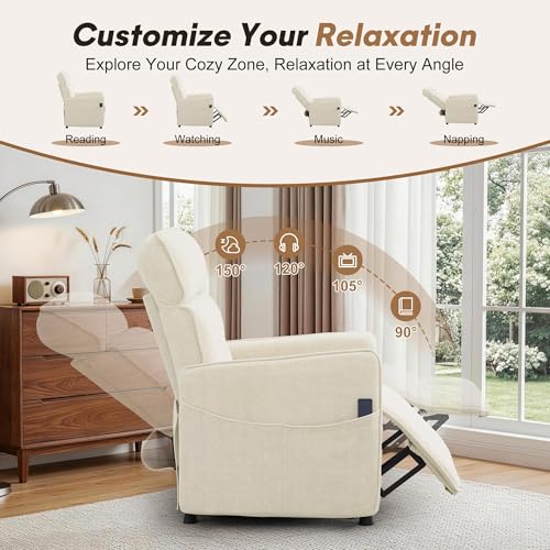 Electric Recliner Chair with Remote Control, Memory Function & Side Pockets – Beige