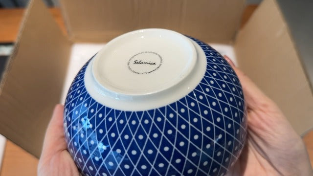 Ceramic Dinnerware Set, 12 pcs Plates and Bowls Set, Vintage Blue