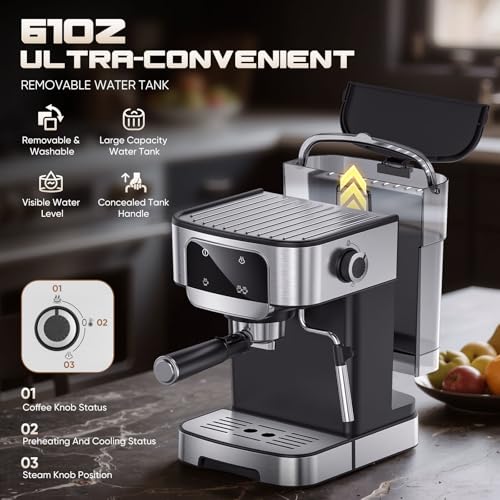 20 Bar Espresso Machine with Milk Frother, LED Touchscreen & 61 oz Removable Water Tank