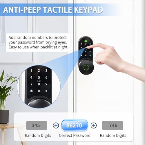 Digital Keypad Fingerprint Door Knob Lock,Keyless Entry Electronic Code Door Lock,5-in-1 unlocking method smart locks for front door-matte Black