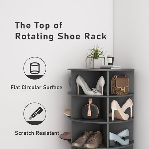 Rotating Shoe Rack 6-Tier 360° Revolving Shoe Storage Organizer Free Standing Spinning Shoe Rack Tower Lazy Susan Shoe Storage hold over 24 pairs of shoe for Entryway Living Room (Gray)