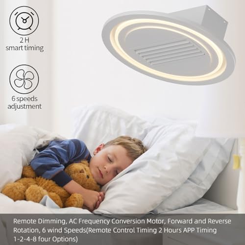 22" Ceiling Fans with Lights, Low Profile Flush Mount Smart Bladeless Modern Ceiling Fan with Remote Control and 3000K-6500K Dimmable for Bedroom, Kids Room and Living Room