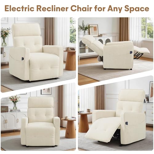 Electric Recliner Chair with Remote Control, Memory Function & Side Pockets – Beige