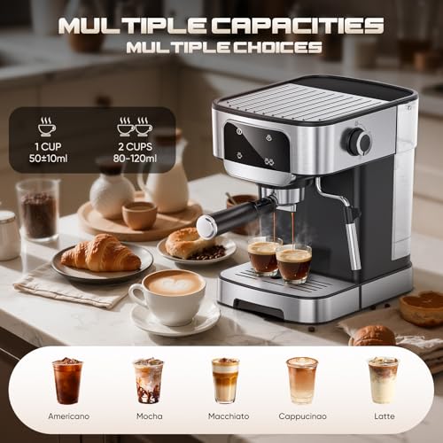 20 Bar Espresso Machine with Milk Frother, LED Touchscreen & 61 oz Removable Water Tank