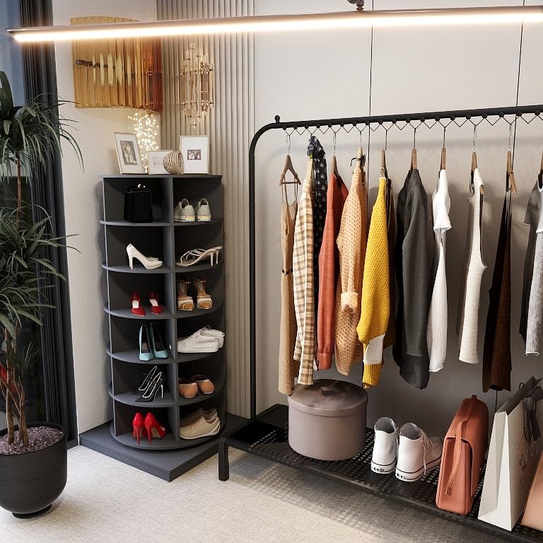 Rotating Shoe Rack 6-Tier 360° Revolving Shoe Storage Organizer Free Standing Spinning Shoe Rack Tower Lazy Susan Shoe Storage hold over 24 pairs of shoe for Entryway Living Room (Gray)