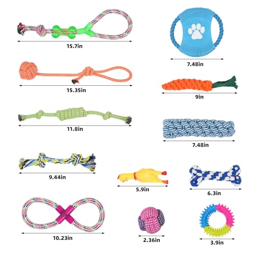 Dog Teething Chew Toys - 12 Pack Small Medium Breed Puppy Toy, Variety Dogs Rope Chew Toys Bundle for Boredom,Pet Interactive Squeaky Toys. Indestructible Cotton Puppy Teething Chew Tug Toys