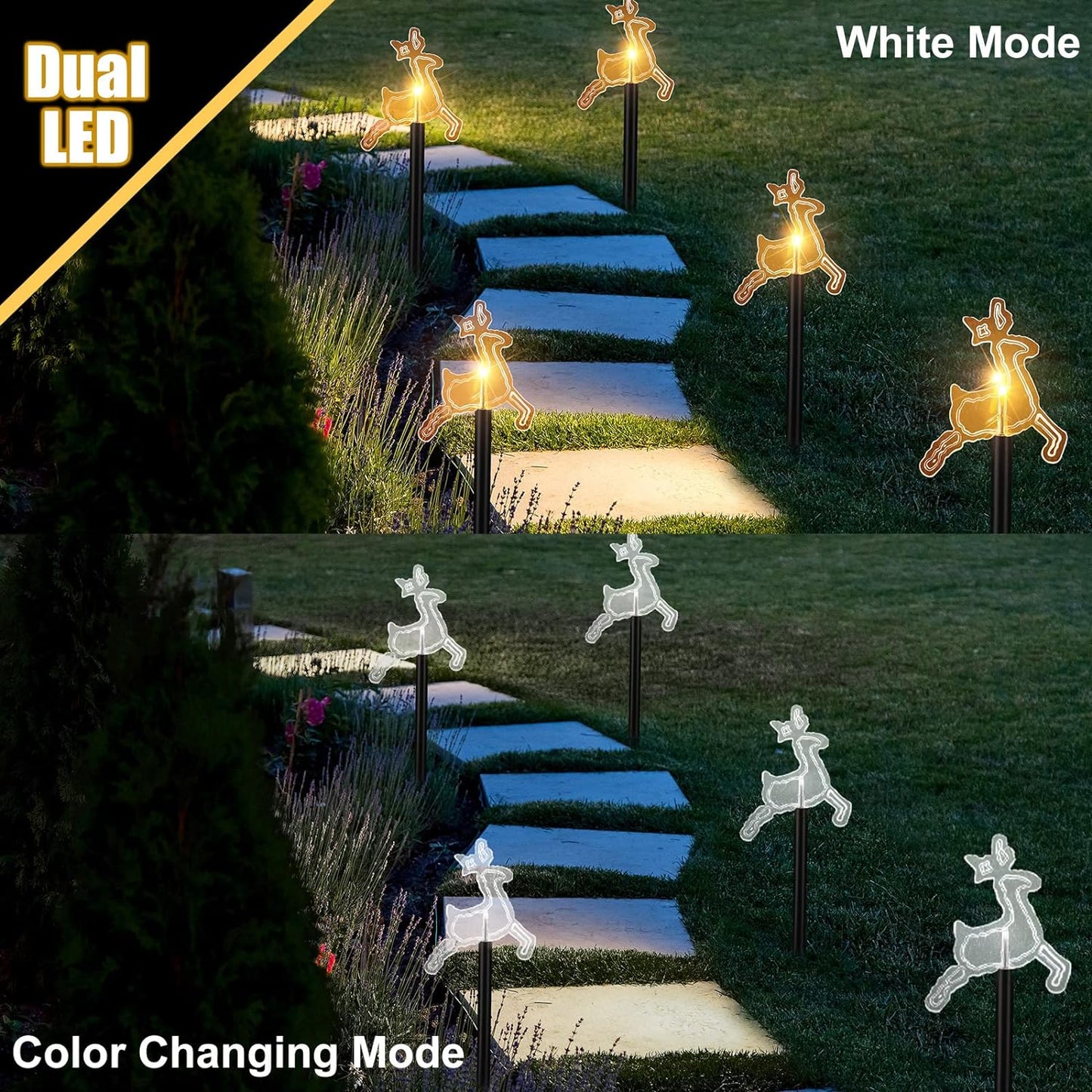 5 Pcs Outdoor Solar Garden LED Lights Elk LED Lights Outdoor Lawn Stakes Waterproof Warm White