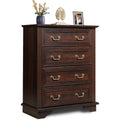 Tall Wood Dresser with 4 Drawers for Bedroom Chest of Drawers with Roman Metal Handle Brown-Retro 4 Drawers 15.75"D x 31.5"W x 38.98"H