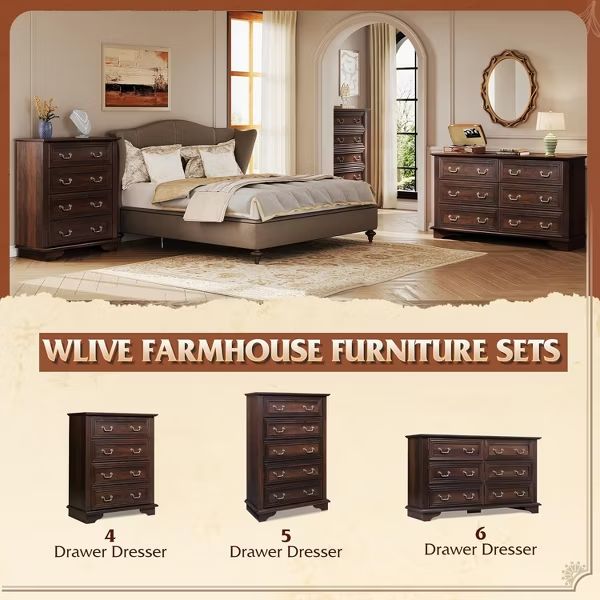 Tall Wood Dresser with 4 Drawers for Bedroom Chest of Drawers with Roman Metal Handle Brown-Retro 4 Drawers 15.75"D x 31.5"W x 38.98"H