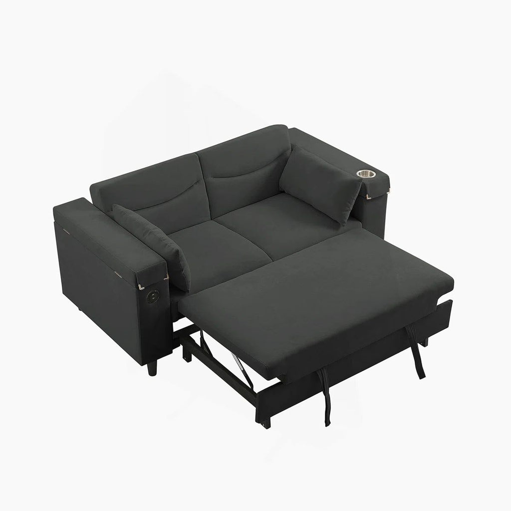Dark Grey Chenille Convertible Sofa with Side Table, USB Port, and Hidden Storage for Modern Living