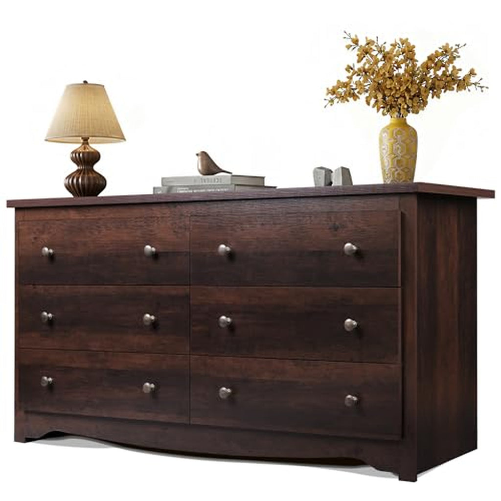 Brown 6-Drawer TV Stand, 59" Wide TV Console Fits Up to 55" TV