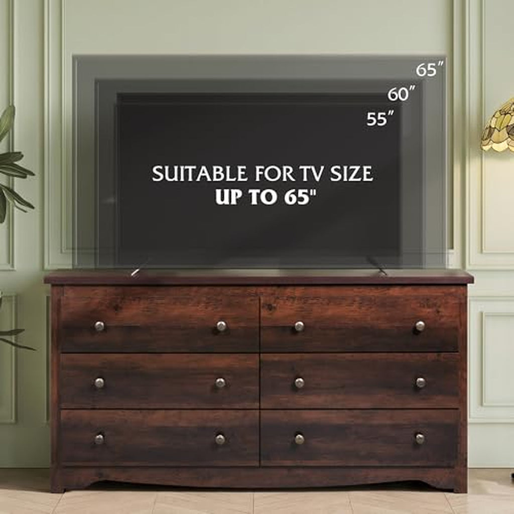 Brown 6-Drawer TV Stand, 59" Wide TV Console Fits Up to 55" TV