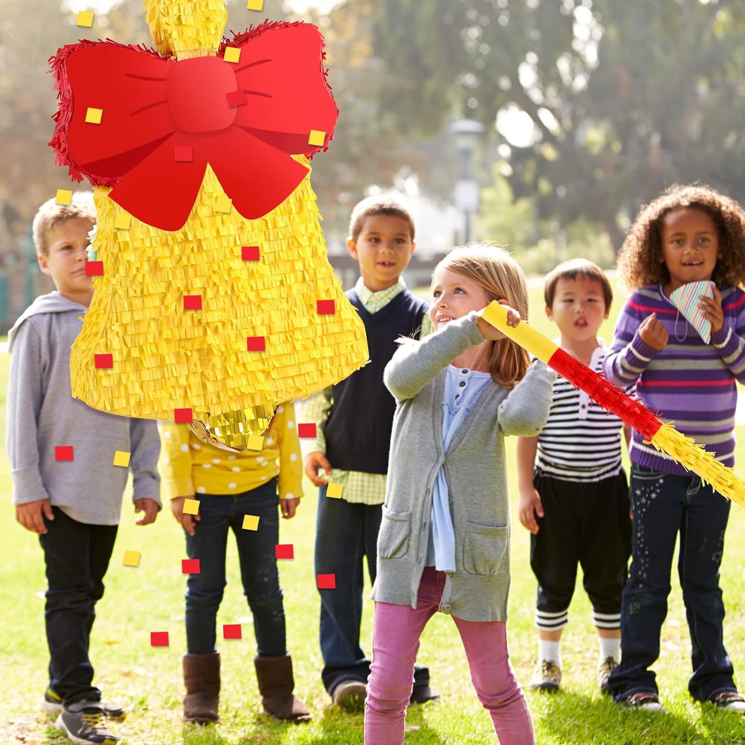 Large Christmas Pinata Bell Pinata Christmas Tree Pinata Christmas Tree Ornaments Xmas Pinata for Party Supplies with Blindfold Confetti for Xmas Decor