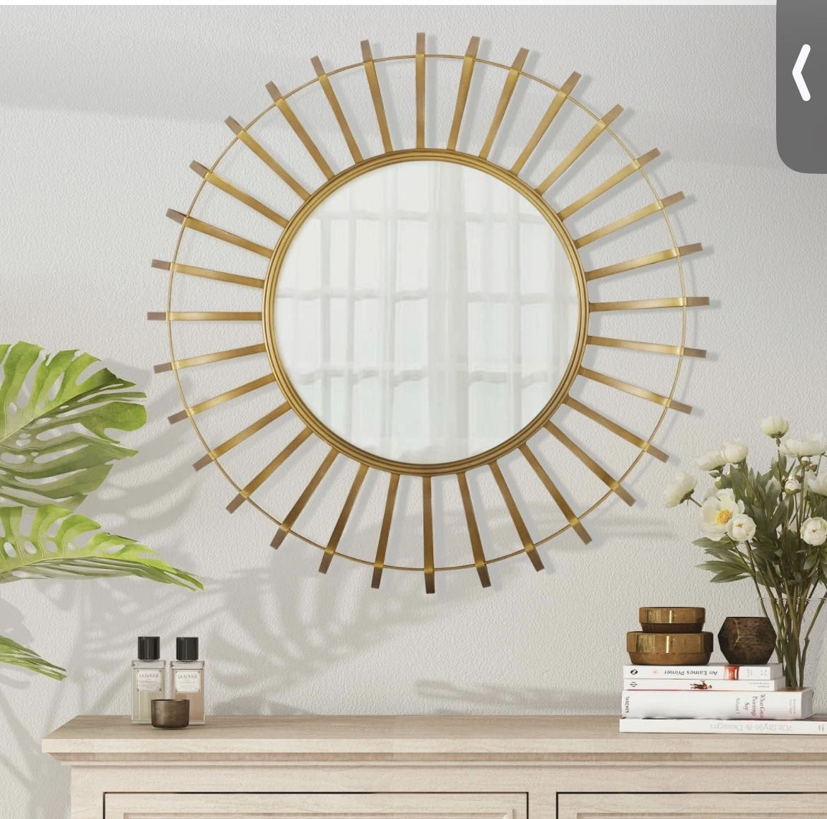 Glam Distressed Metal Round Mirror Glam Burst Accent Mirror Gold Bathroom Wall Mirrors Modern Accent Mirrors for Entryway, Hallway Metal Frame