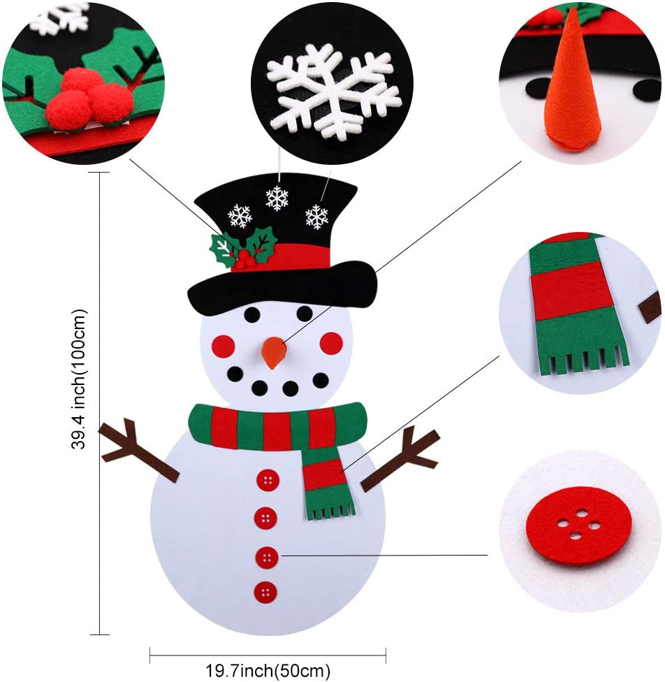 2 Packs DIY Felt Christmas Tree and Snowman Set Kids Wall Hanging Christmas Decorations Gift