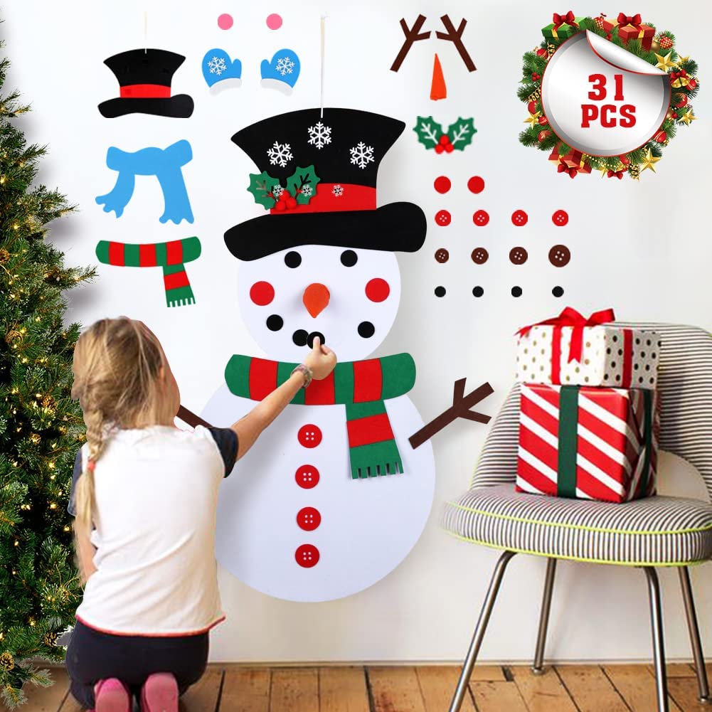 2 Packs DIY Felt Christmas Tree and Snowman Set Kids Wall Hanging Christmas Decorations Gift