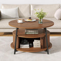 31.5 Inch Round Coffee Table with Storage, Fluted Coffee Tables with 2 Tiers