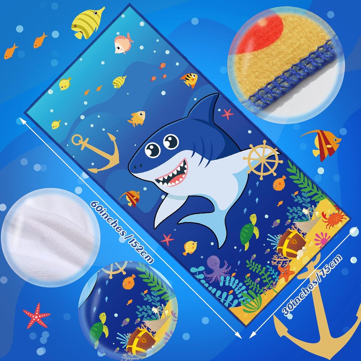 Shark Beach Towel for Kids Microfiber Beach Towel 30 x 60 Inches