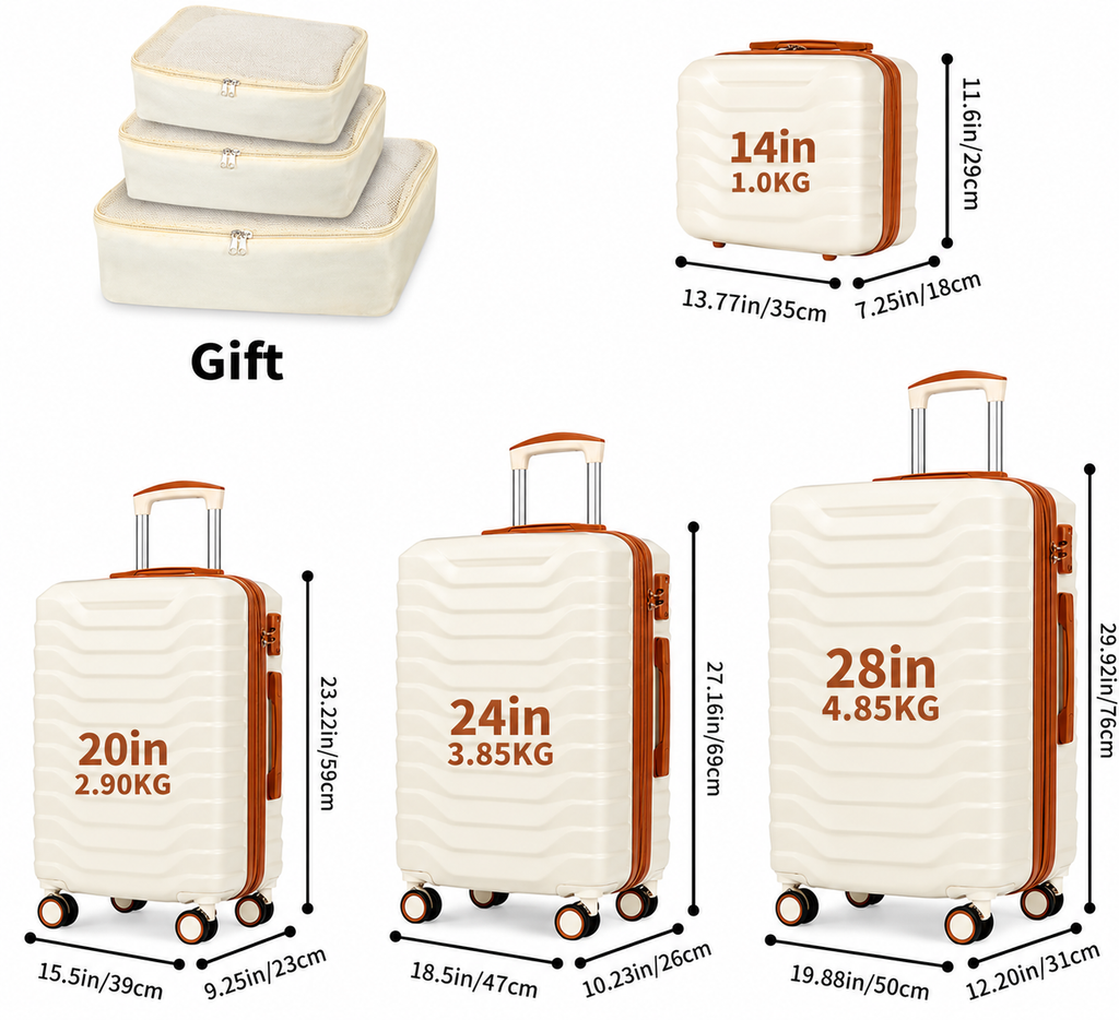 Luggage Set 7 Piece, Expandable Hardshell Suitcase Set 28/24/20/14 Inch Carry On Luggage with TSA Lock, Spinner Wheels, ABS Lightweight Travel Luggage Sets (White)