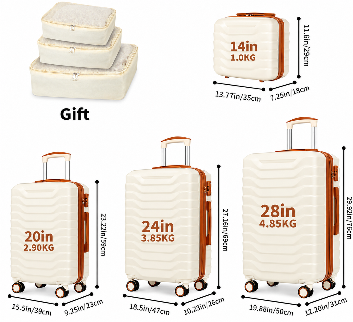 Luggage Set 7 Piece, Expandable Hardshell Suitcase Set 28/24/20/14 Inch Carry On Luggage with TSA Lock, Spinner Wheels, ABS Lightweight Travel Luggage Sets (White)