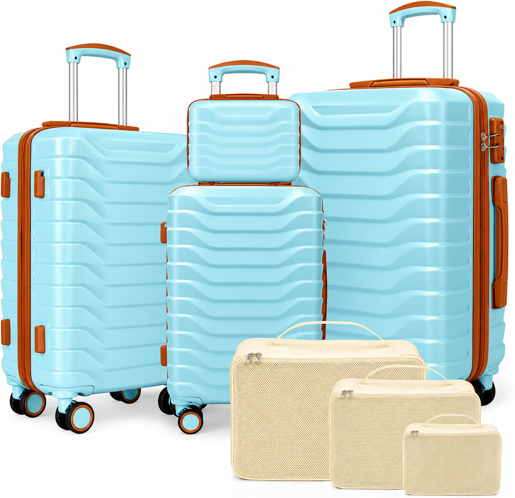 Luggage Set 7 Piece, Expandable Hardshell Suitcase Set 28/24/20/14Inch Carry On Luggage with TSA Lock, Spinner Wheels, ABS Lightweight Travel Luggage Sets (Space Blue)