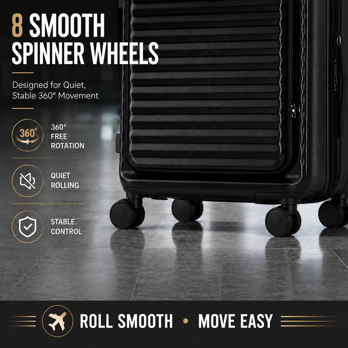 3 Piece Carry On Black Luggage Set, 20 Inch Front Opening Hardside Suitcase, Spinner Wheels, TSA Lock