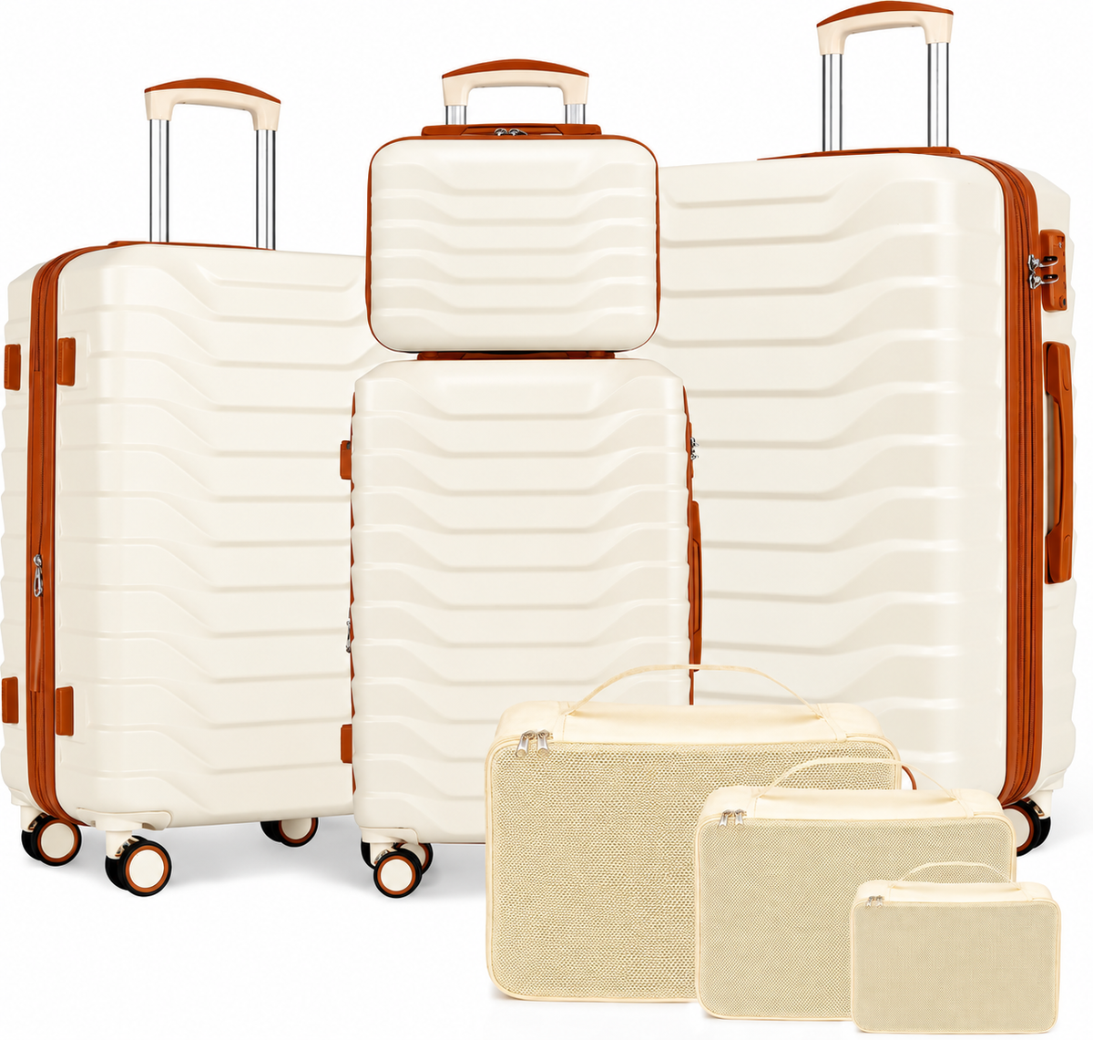 Luggage Set 7 Piece, Expandable Hardshell Suitcase Set 28/24/20/14 Inch Carry On Luggage with TSA Lock, Spinner Wheels, ABS Lightweight Travel Luggage Sets (White)