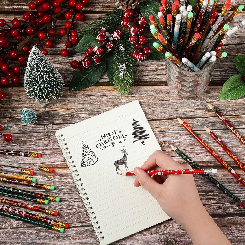 50 Pieces Christmas Pencils Christmas Holiday Pencils Goodie Bags Gifts