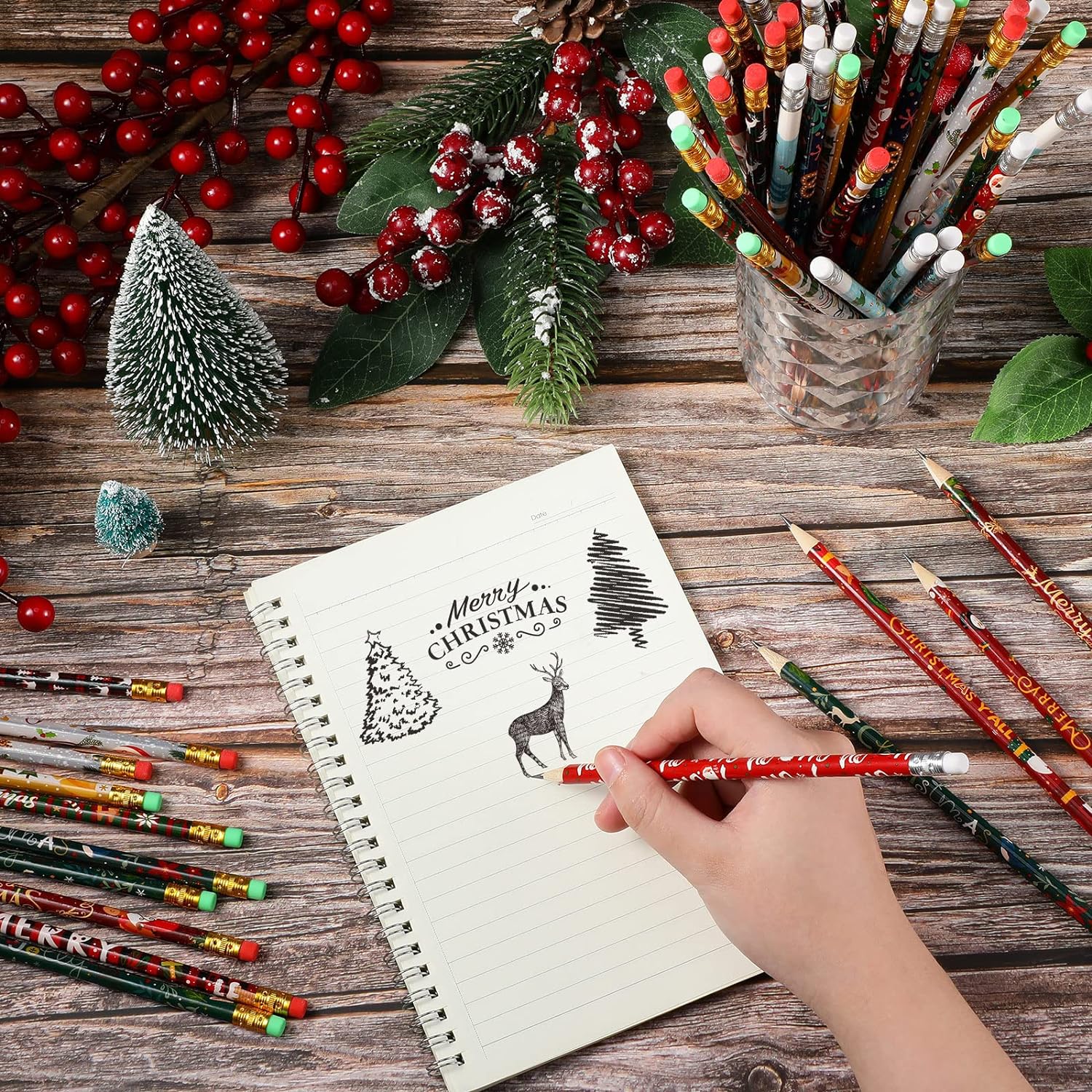 50 Pieces Christmas Pencils Christmas Holiday Pencils Goodie Bags Gifts