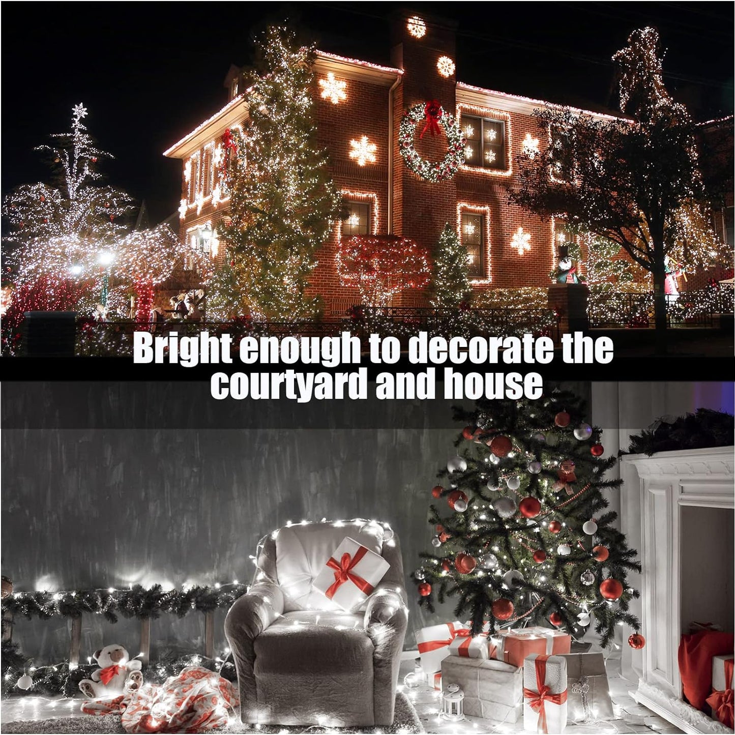 403ft 1000 LED String Lights Outdoor Christmas Lights 8 Modes & Timer Fairy Light Plug in Waterproof LED String Lights for Xmas Yard Tree Wedding (Cool White)