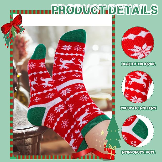 18 Pairs Christmas Socks Bulk Christmas Socks Gifts for Men and Women Family Funny Christmas Gifts Casual Crew Socks